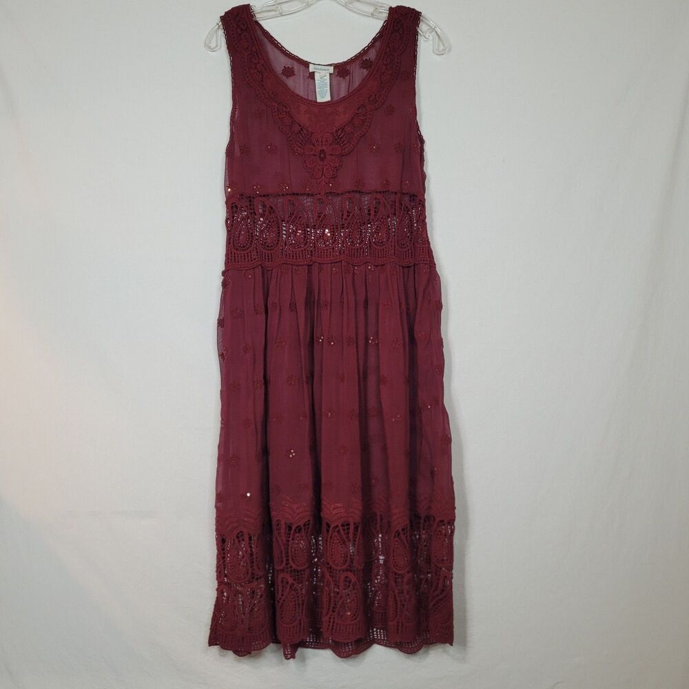 Sundance Midi Dress Womens 12P Red Crochet Embroidery Boho Dark Fairy Whimsigoth